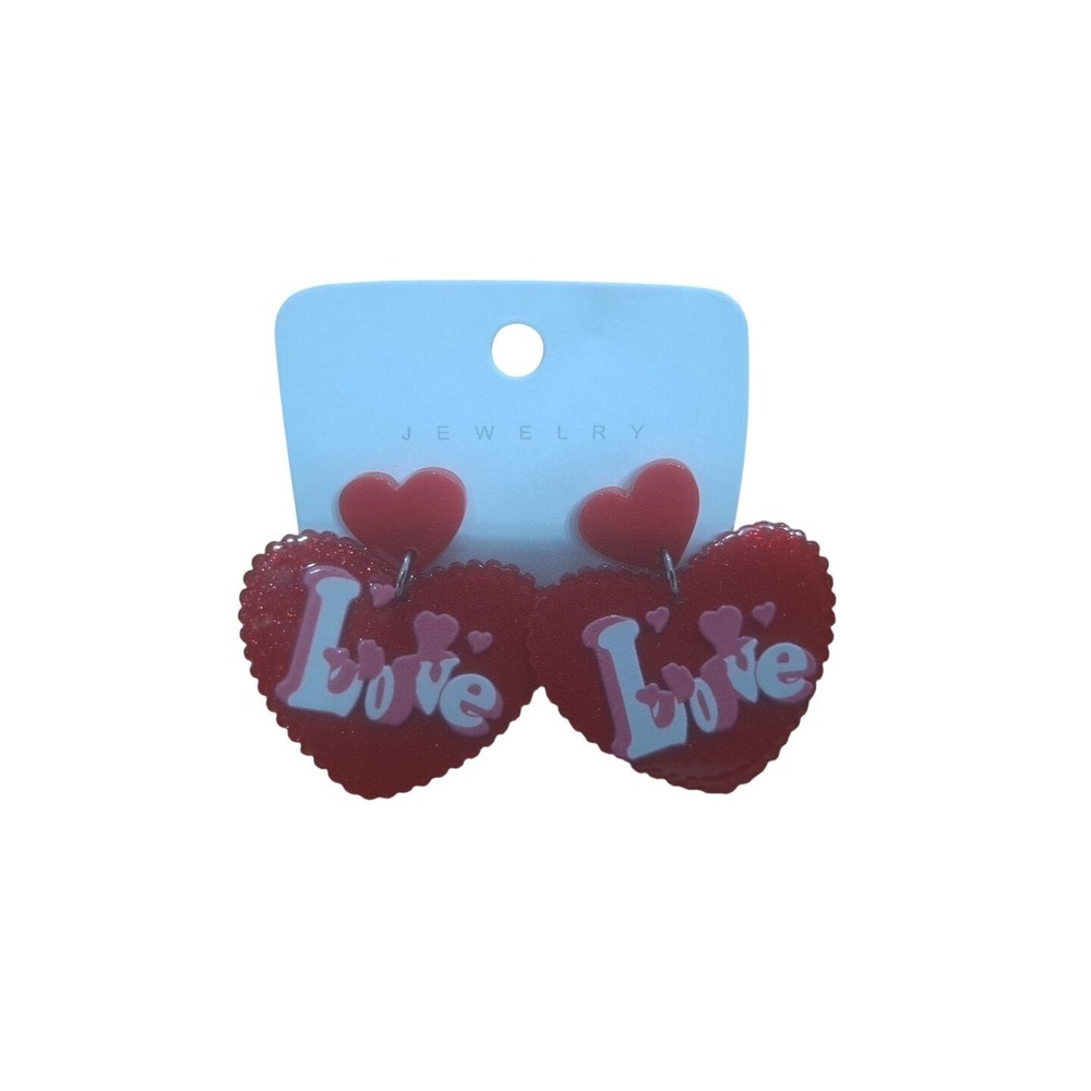Acrylic Heart Love Red Valentine Day Love Earringsβ 1.5" Dangle